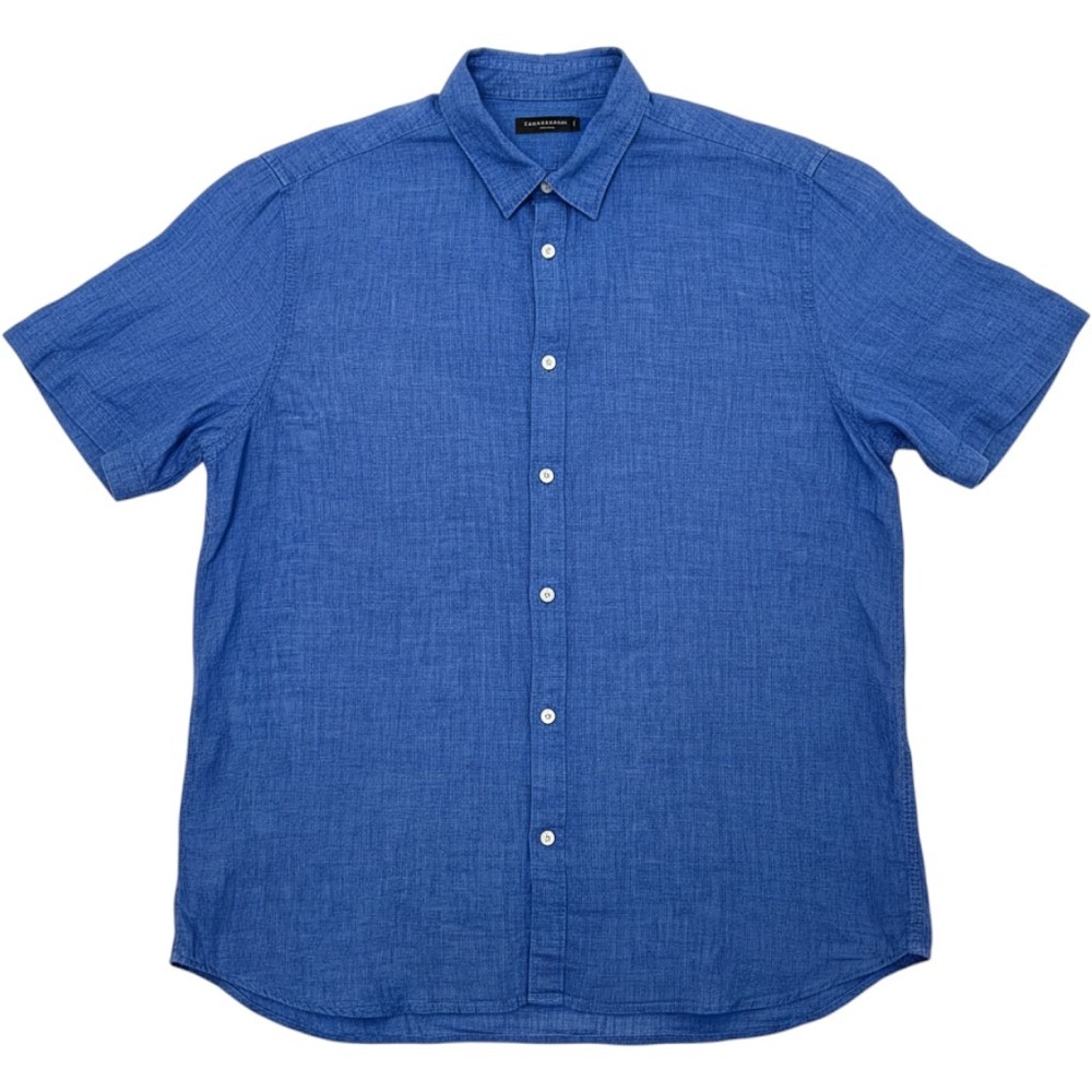 Banana Republic Mens 100% Linen Shirt Short Sleeve Button Up Blue Camden Fit XL